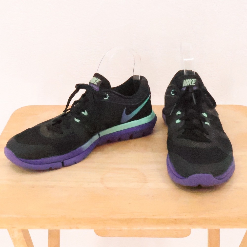Nike Flex 2014 Run Athletic Shoes Womens Size 8.5 Black‎ Purple Teal 644477-008